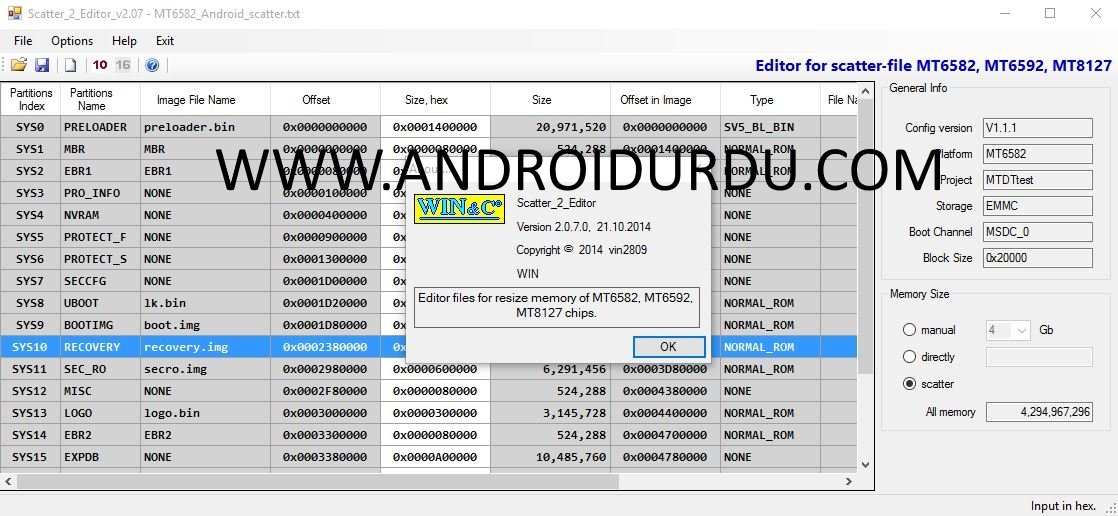 Download Mediatek Scatter File Editor for MT6582 MT6592 MT8127